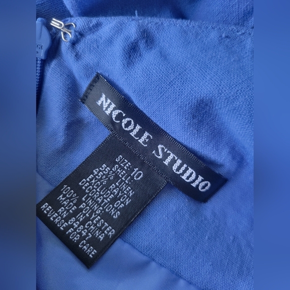 Nicole Studio Linen Blend Beaded Fringe Hem Dress Blue Size 10 - Picture 4 of 8